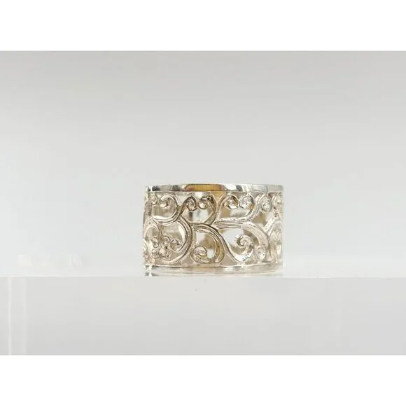 Ornate Cutout Floral Straight Chunky 925 Sterling Silver Vintage Ring - sz 6 - Picture 5 of 11